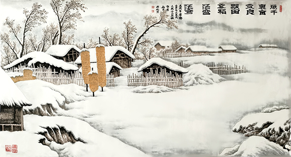 李叔平作品《万裹雪飘雾茫茫 千亩良田稻弯弯》规格：180cmx97cm.jpg